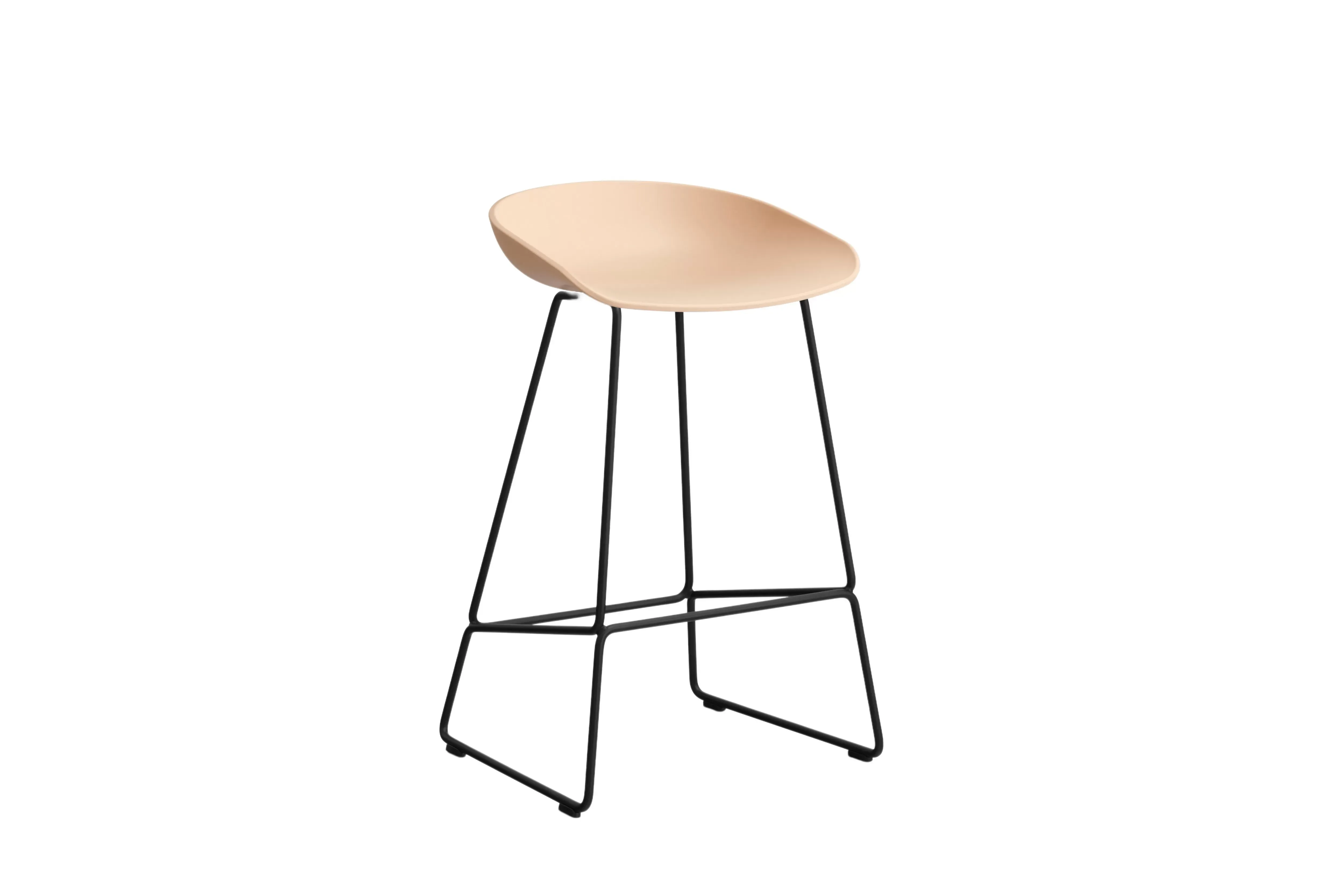 HAY About a Stool AAS 38 - pale peach 2.0 - noir - patins standards en plastique - Hauteur d'assise 65 cm