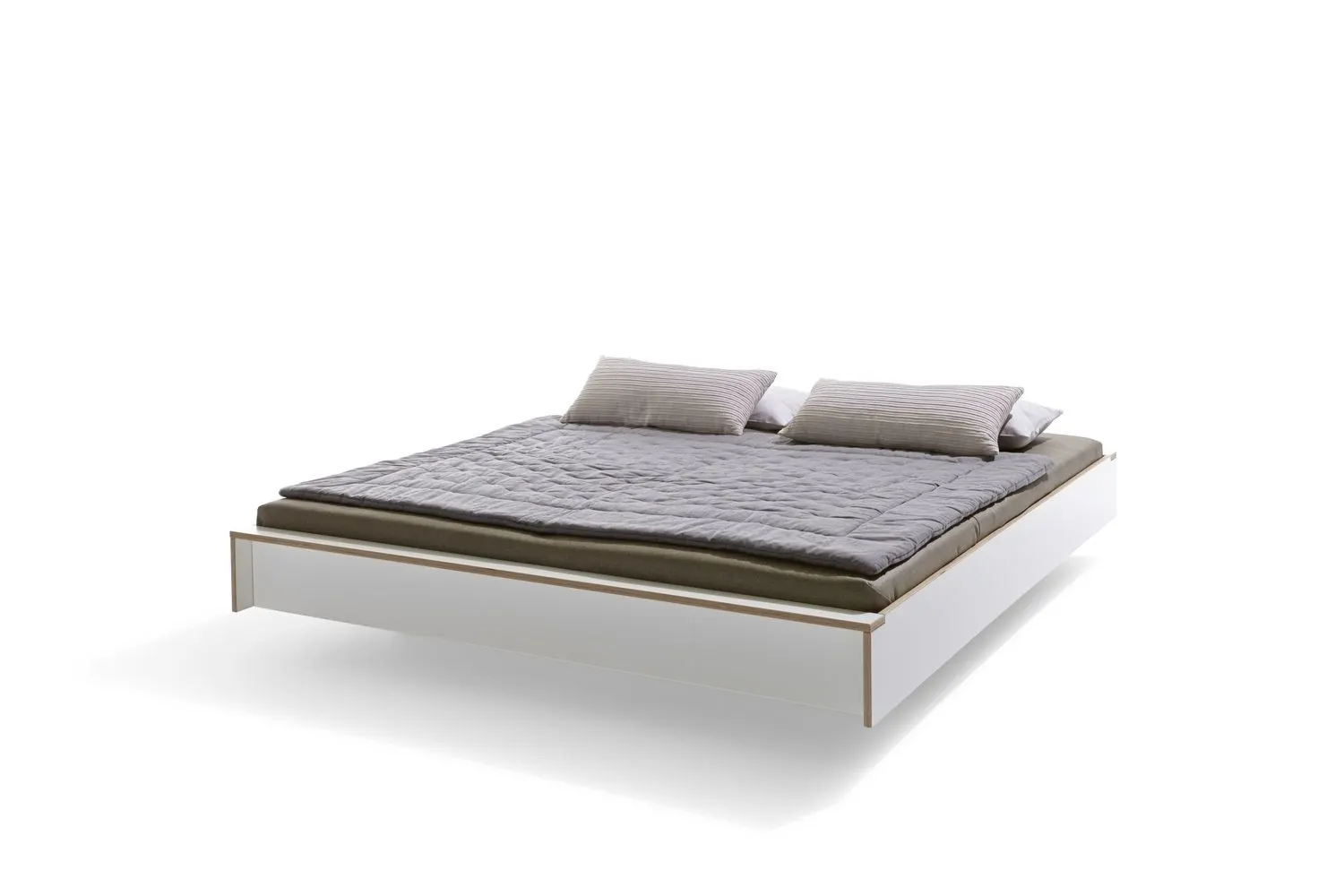 Müller Möbelwerkstätten Lit Flai  - CPL blanc avec bord en contreplaqué de bouleau - 160 x 200 cm