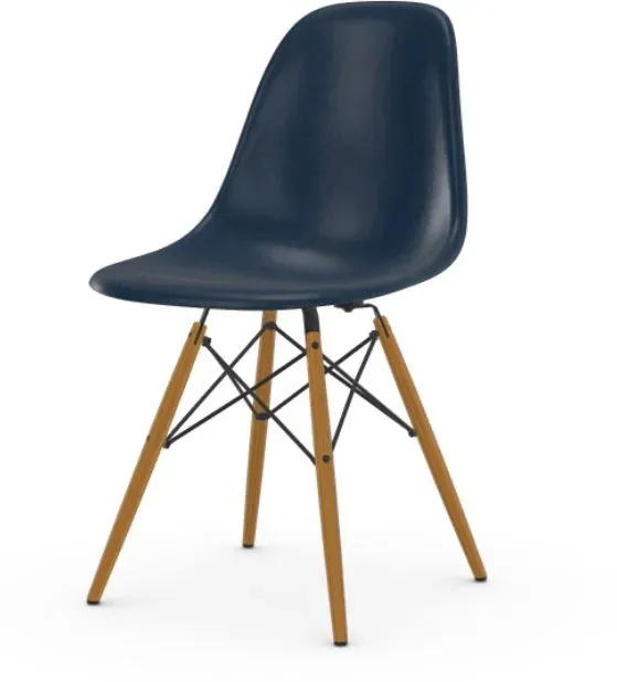 Vitra Chaise Eames en fibre de verre DSW - Navy Blue - Frêne couleur miel