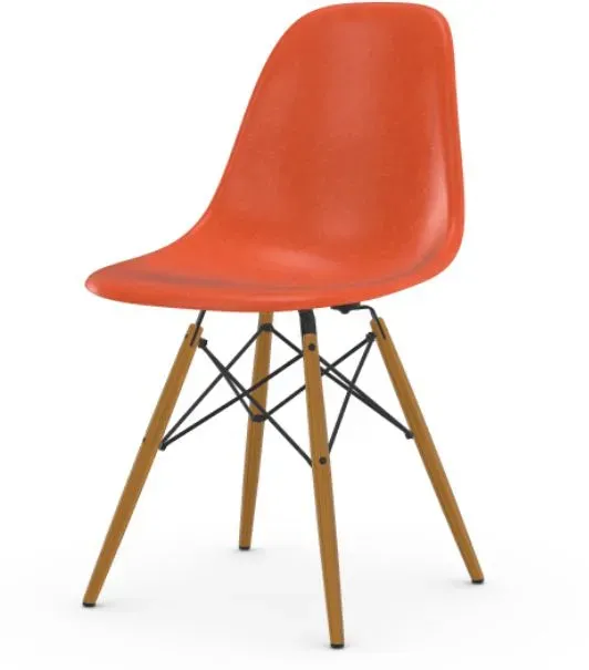 Vitra Chaise Eames en fibre de verre DSW - Red Orange - Frêne couleur miel