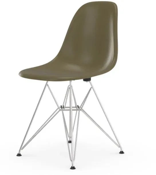 Vitra Chaise Eames en fibre de verre DSR - Raw Umber - chrome brillant