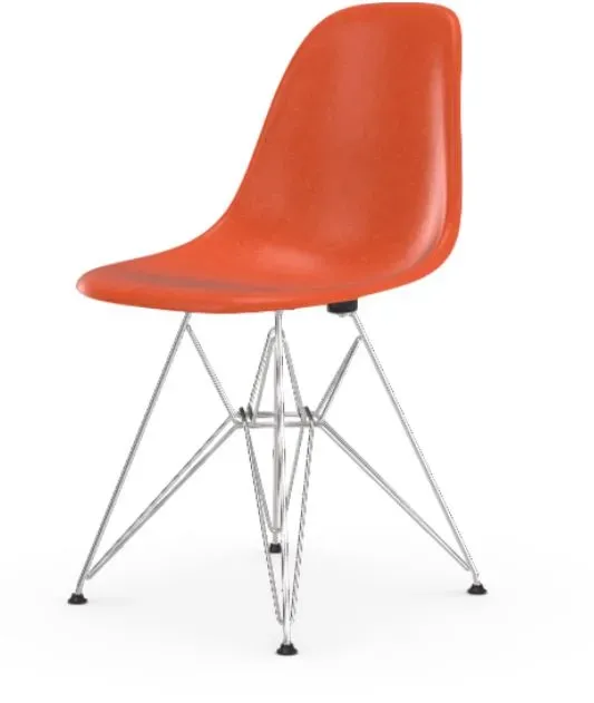 Vitra Chaise Eames en fibre de verre DSR - Red Orange - chrome brillant
