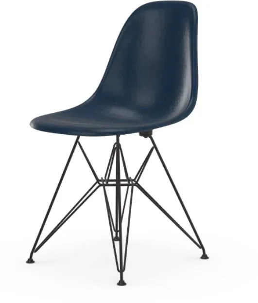 Vitra Chaise Eames en fibre de verre DSR - Navy Blue - noir basique enduit de poudre