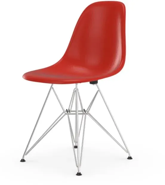 Vitra Chaise Eames en fibre de verre DSR - Classic Red - chrome brillant