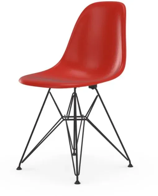 Vitra Chaise Eames en fibre de verre DSR - Classic Red - noir basique enduit de poudre