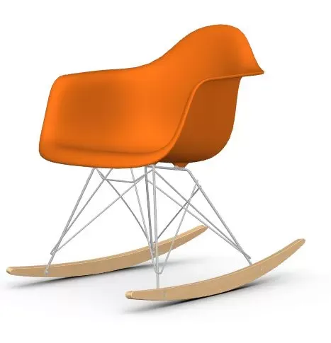 Vitra Chaise à bascule RAR Eames Plastic  - orange rouille RE - chromé - Patins Érable jaune