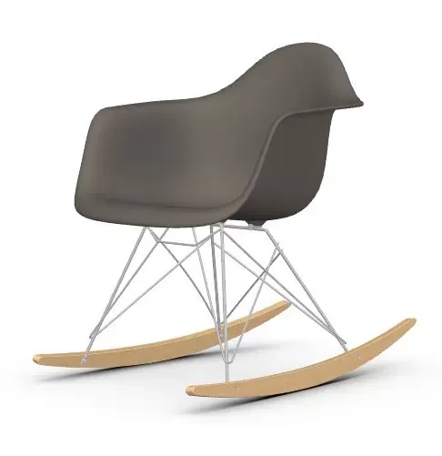 Vitra Chaise à bascule RAR Eames Plastic  - gris granit RE - chromé - Patins Érable jaune