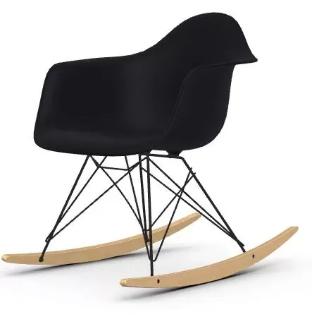 Vitra Chaise à bascule RAR Eames Plastic  - Patins Érable jaune - noir - noir foncé RE