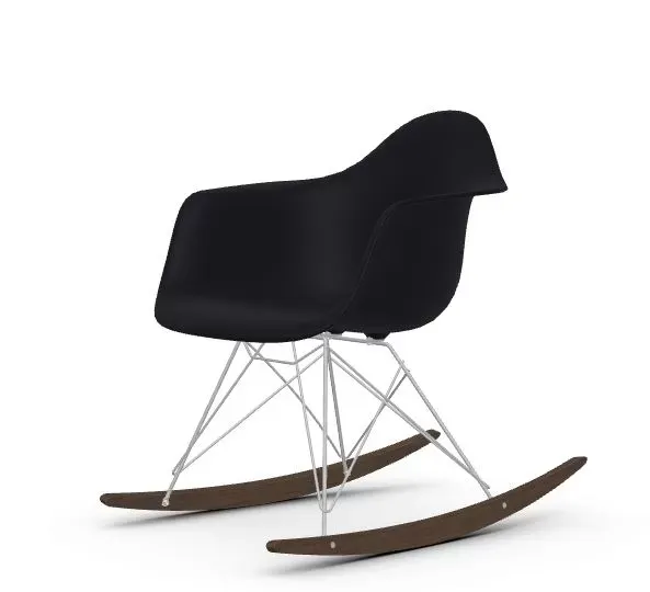 Vitra Chaise à bascule RAR Eames Plastic  - noir foncé RE - chromé - Patins Érable foncé