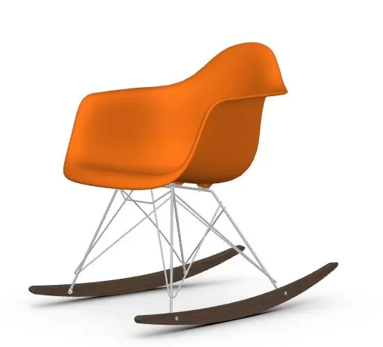 Vitra Chaise à bascule RAR Eames Plastic  - orange rouille RE - chromé - Patins Érable foncé