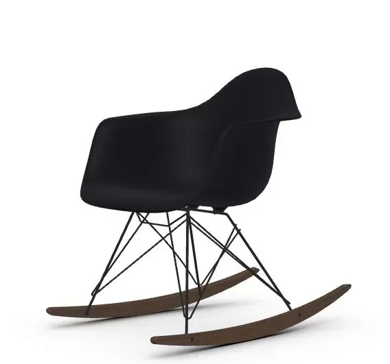 Vitra Chaise à bascule RAR Eames Plastic  - noir foncé RE - noir - Patins Érable foncé