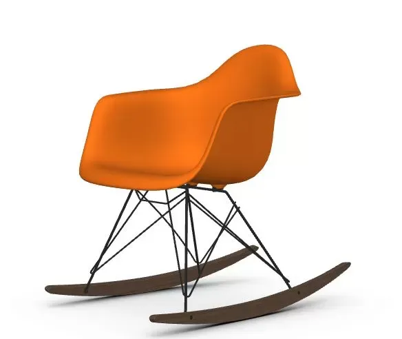 Vitra Chaise à bascule RAR Eames Plastic  - orange rouille RE - noir - Patins Érable foncé