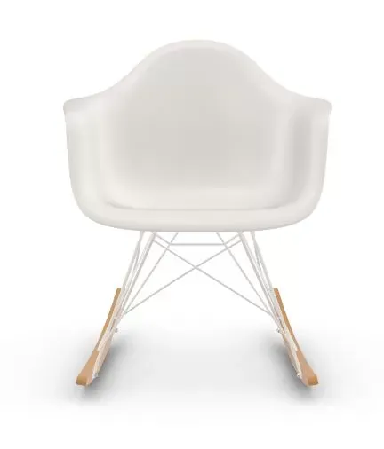 Vitra Chaise à bascule RAR Eames Plastic  - blanc - blanc - Patins Érable jaune