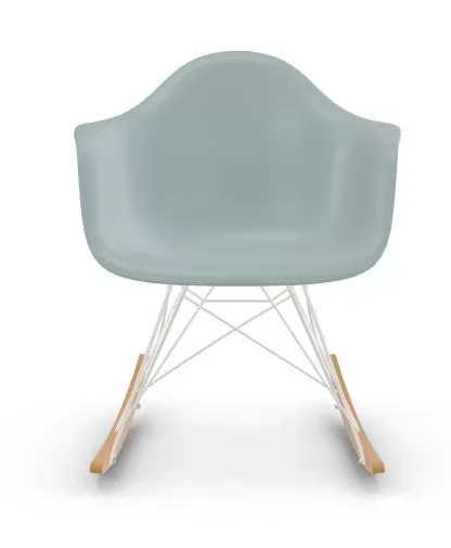 Vitra Chaise à bascule RAR Eames Plastic  - gris polaire RE - blanc - Patins Érable jaune