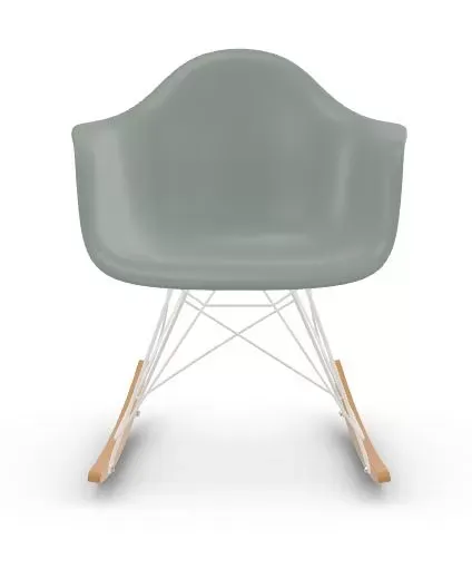 Vitra Chaise à bascule RAR Eames Plastic  - gris clair RE - blanc - Patins Érable jaune