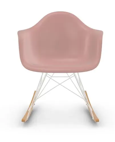 Vitra Chaise à bascule RAR Eames Plastic  - rose doux RE - blanc - Patins Érable jaune