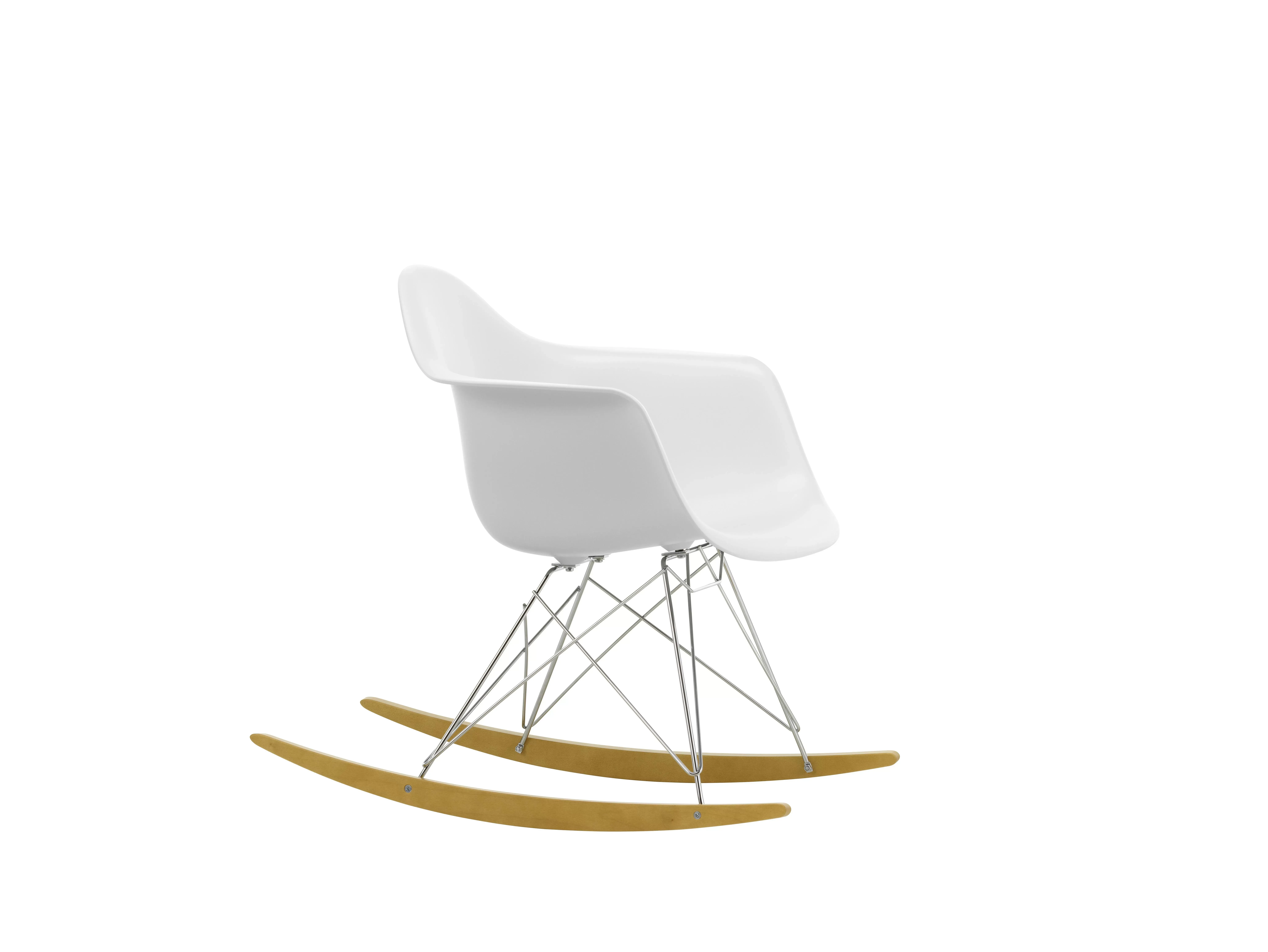 Vitra Chaise à bascule RAR Eames Plastic  - coton blanc  RE - chromé - Patins Érable jaune