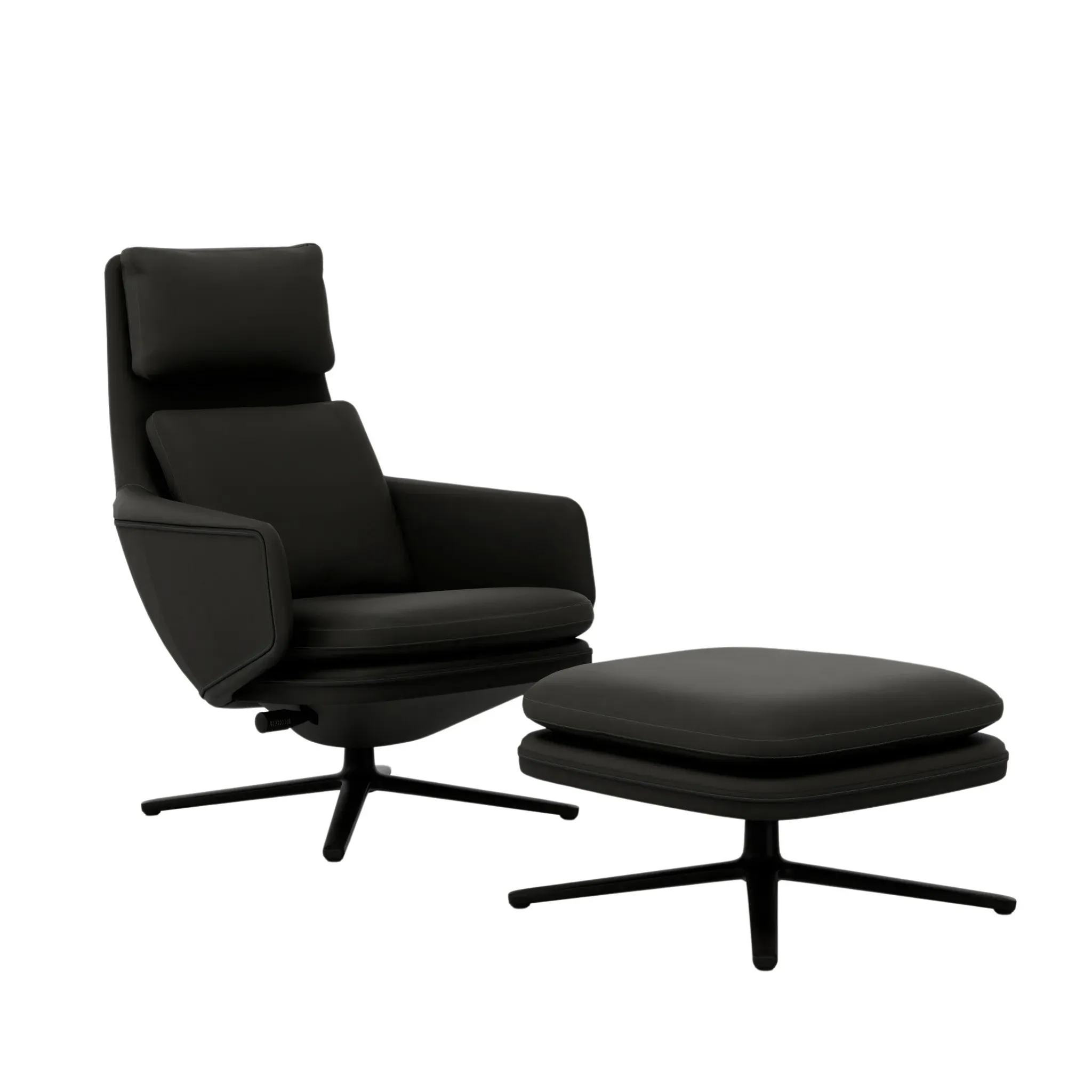 Vitra Grand Relax avec ottoman  - gris ombragé - noir basique enduit de poudre
