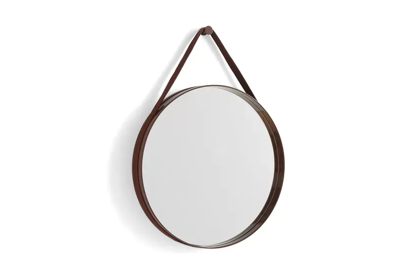 HAY Miroir Strap No 2 - brun foncé - Ø 50 cm