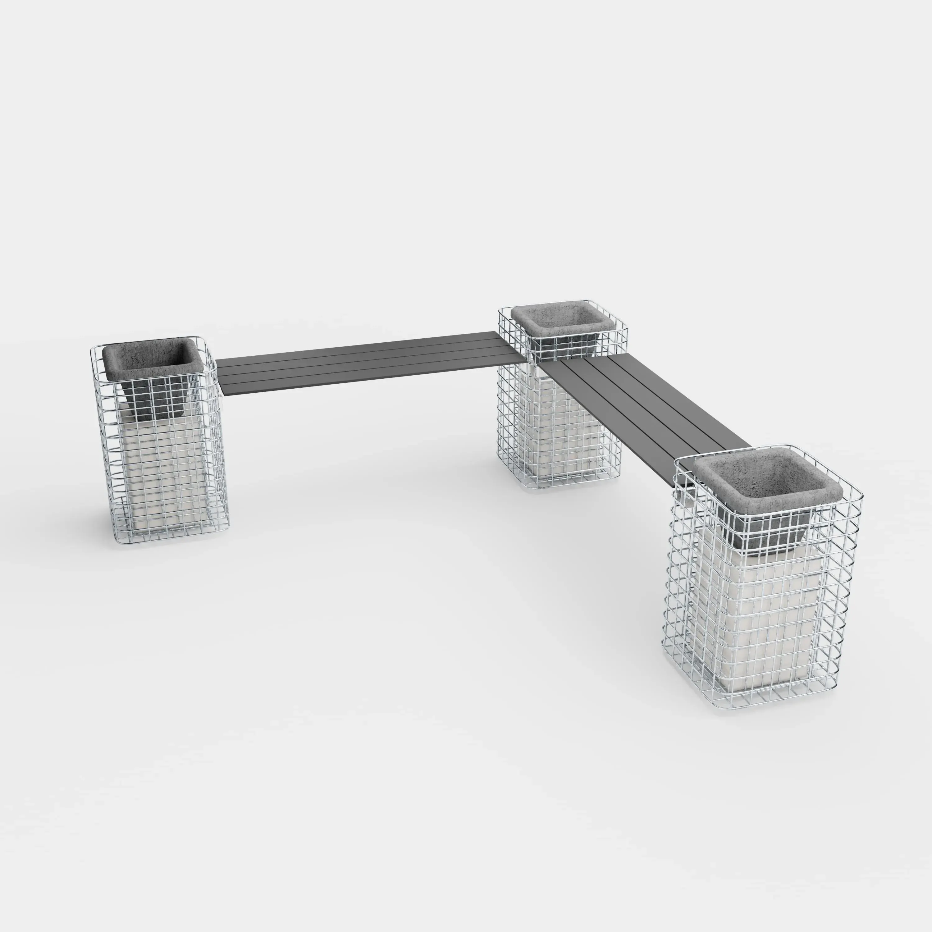 Banc de jardin 3 colonnes à fleurs - 200 x 62 x 42 cm (L x H x P) MW 5 x 5 cm galvanisé à chaud, avec revêtement recyclé en anthracite