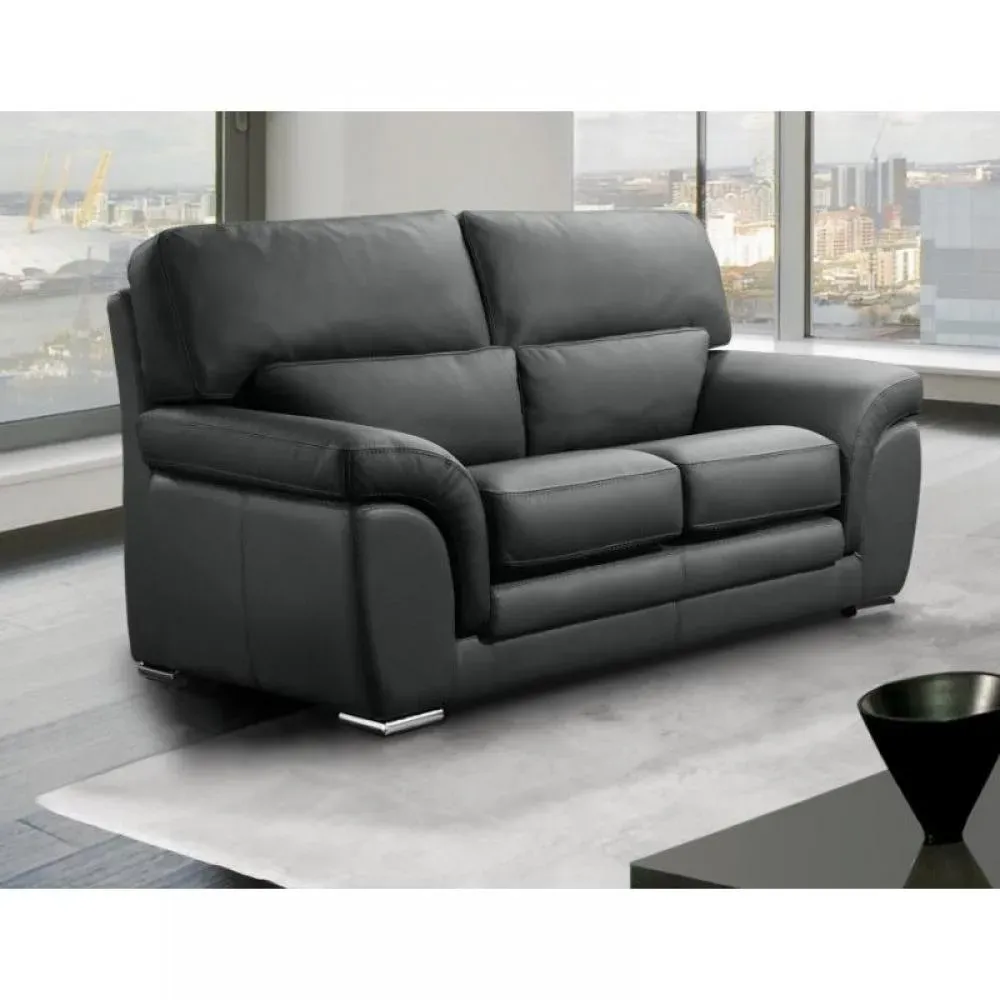 CLOE canapé fixe  cuir vachette 2 places gris foncé