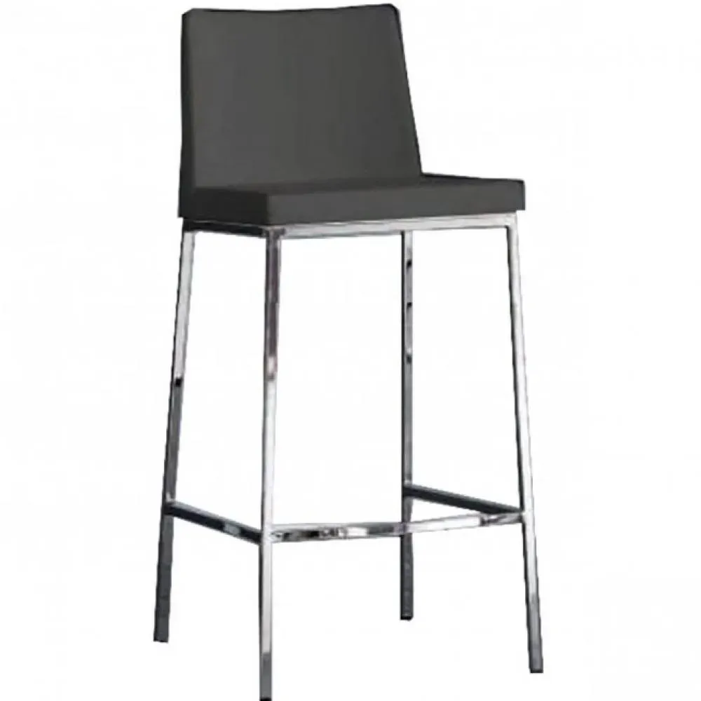 Tabouret de bar ERIK en polyuréthane gris titane, piétement chromé.