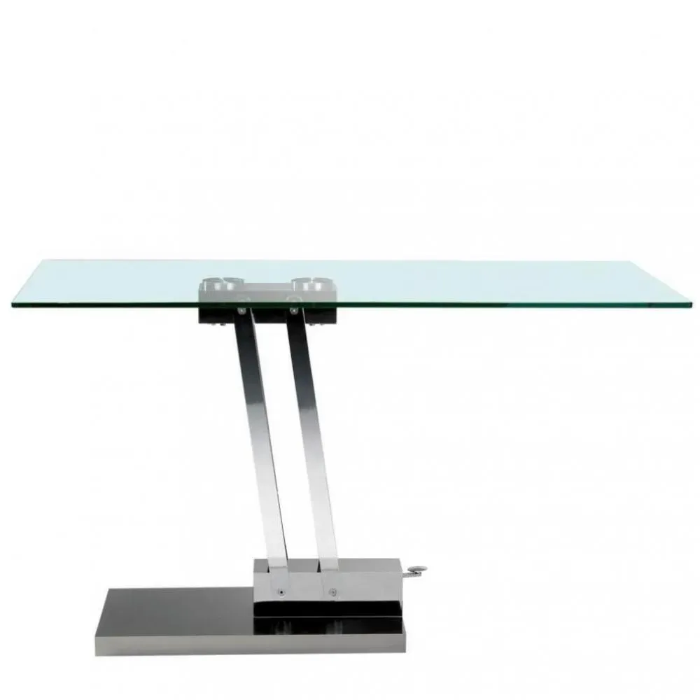 Table basse relevable BRAVO en verre transparent structure chromée