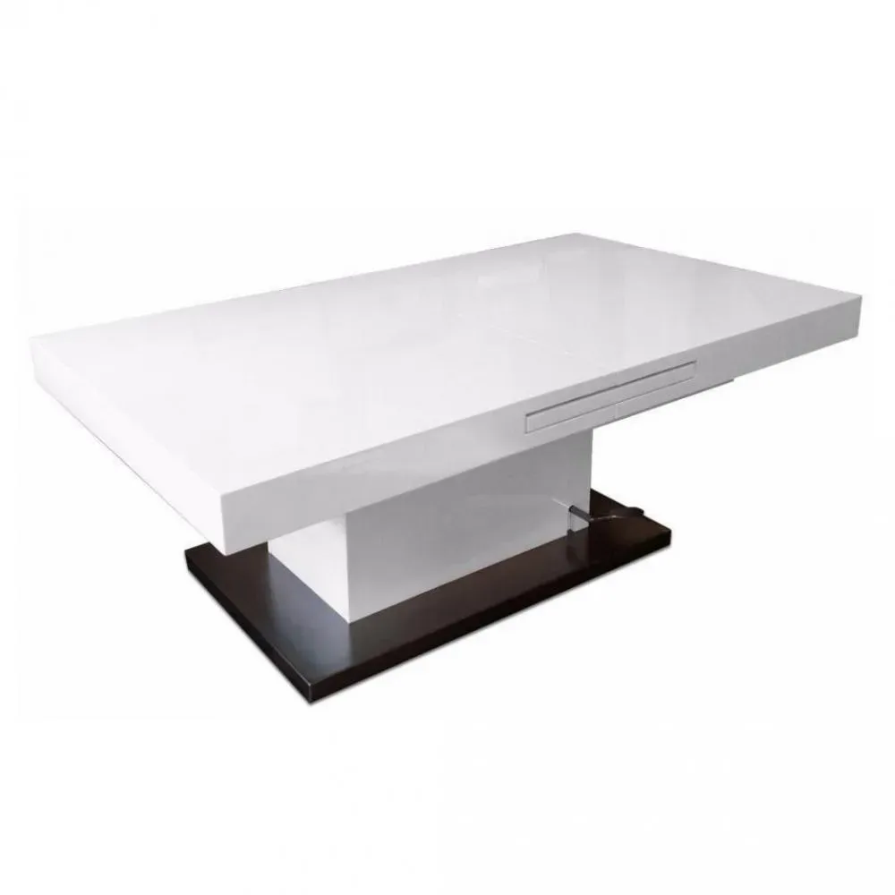 Table basse relevable extensible SETUP blanc brillant socle acier brossé