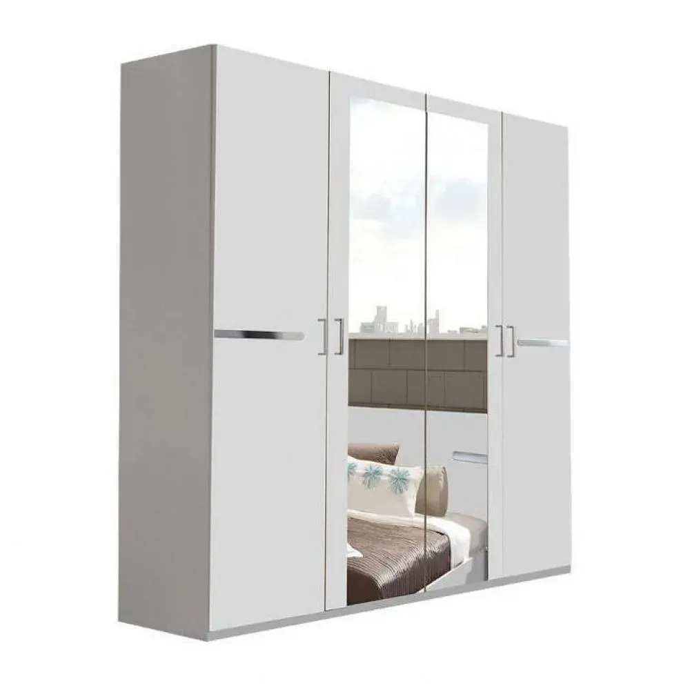 Armoire 4 portes 2 miroirs CARAMELLA 180 cm blanc