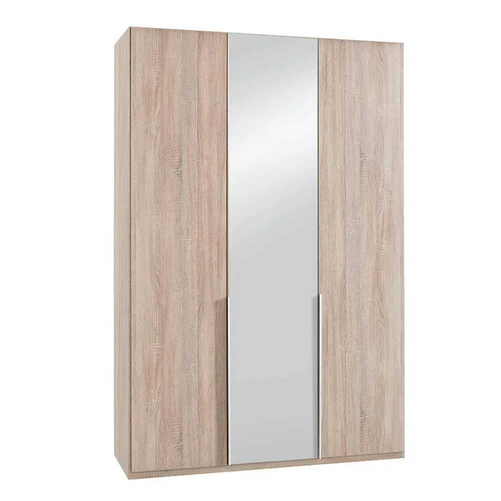 Armoire 3 portes 1 miroir WILMA 135 cm chêne naturel