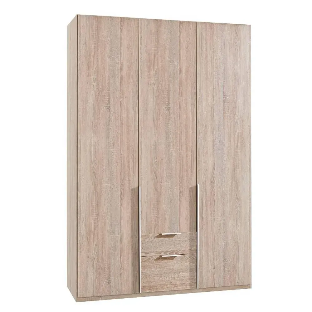 Armoire 3 portes 2 tiroirs WILMA 135 cm chêne naturel