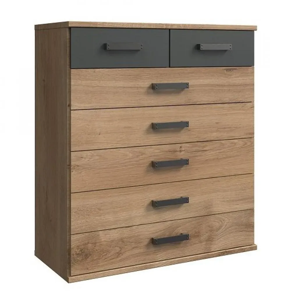 Commode 7 tiroirs GALWAY style industriel  chêne / graphite