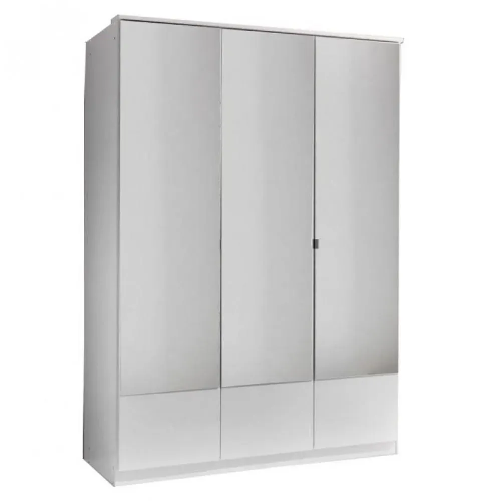 Armoire penderie DINGLE 3 portes miroirs 3 tiroirs largeur 135 blanche