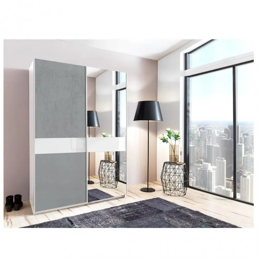 Armoire portes coulissantes COMBER 135 cm  blanc / gris