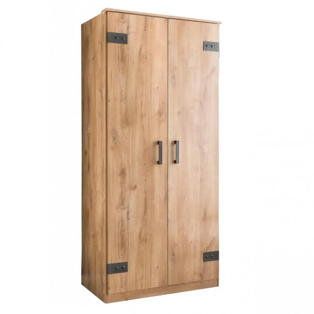 Armoire LISBURN style industriel 90 cm 2 portes chêne poutre