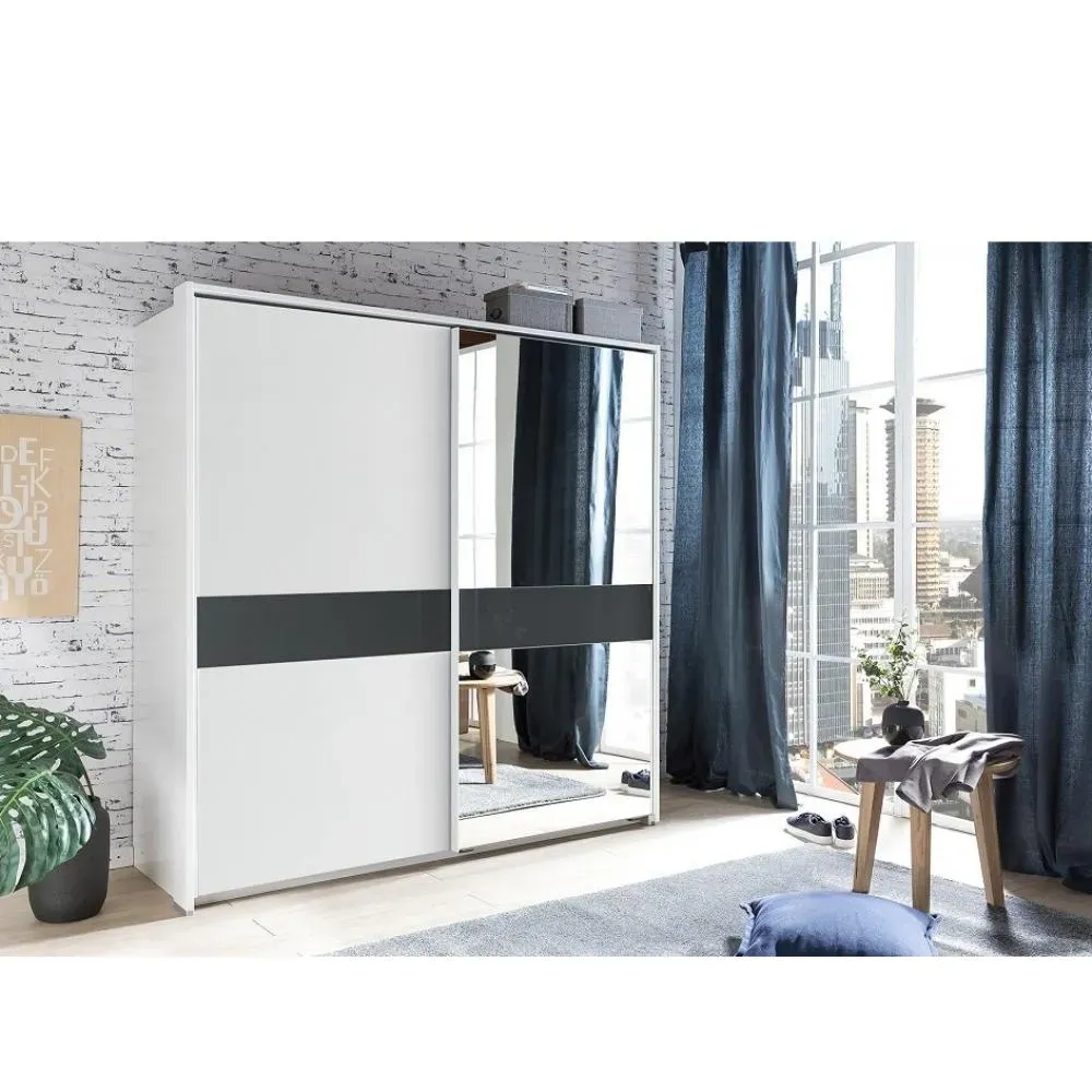 Armoire portes coulissantes COMBER 179 cm blanc / rechampis anthracite