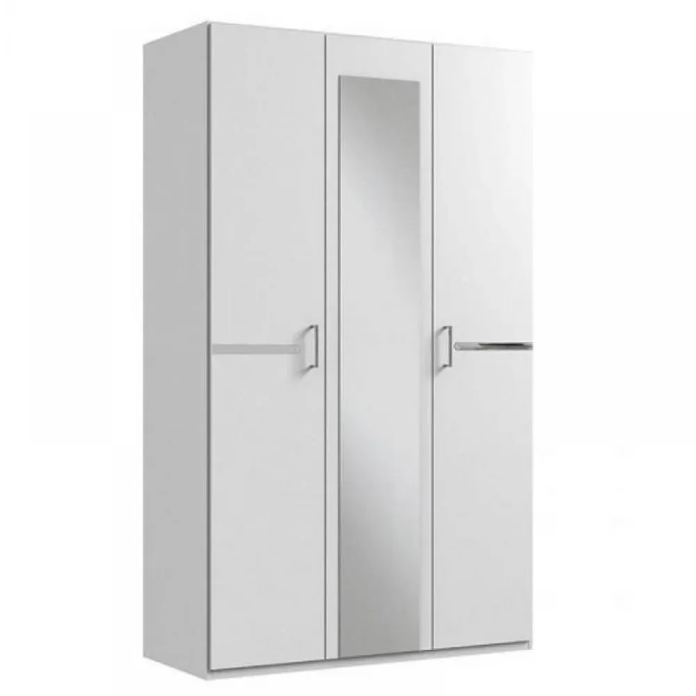 Armoire 3 portes miroir CARAMELLA largeur 135 cm blanc rechampi chrome brillant.