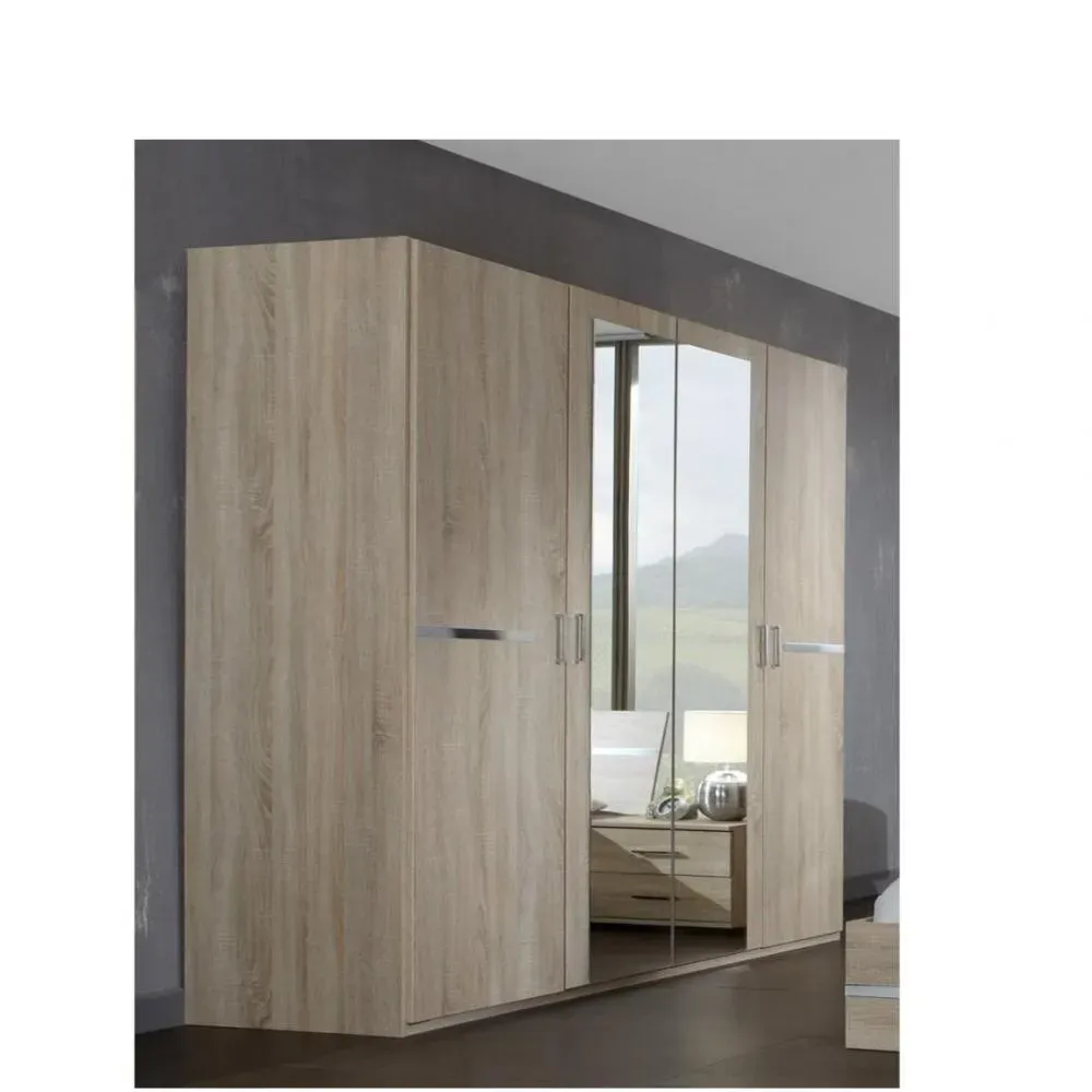 Armoire 4 portes 2 miroirs CARAMELLA 180 cm chêne