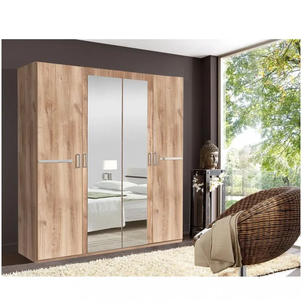 Armoire 4 portes 2 miroirs CARAMELLA 180 cm chêne poutre