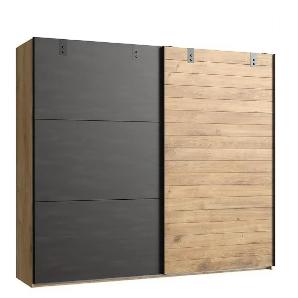Armoire portes coulissantes PORTLAND style industriel 200 cm chêne graphite