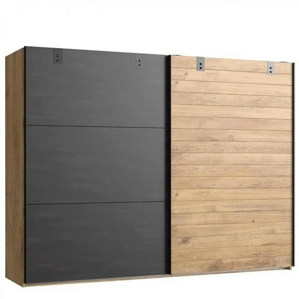 Armoire portes coulissantes PORTLAND style industriel 250 cm chêne graphite