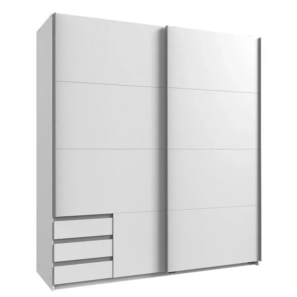 Armoire de rangement EDONA 179 cm portes coulissantes 3 tiroirs blanc mat