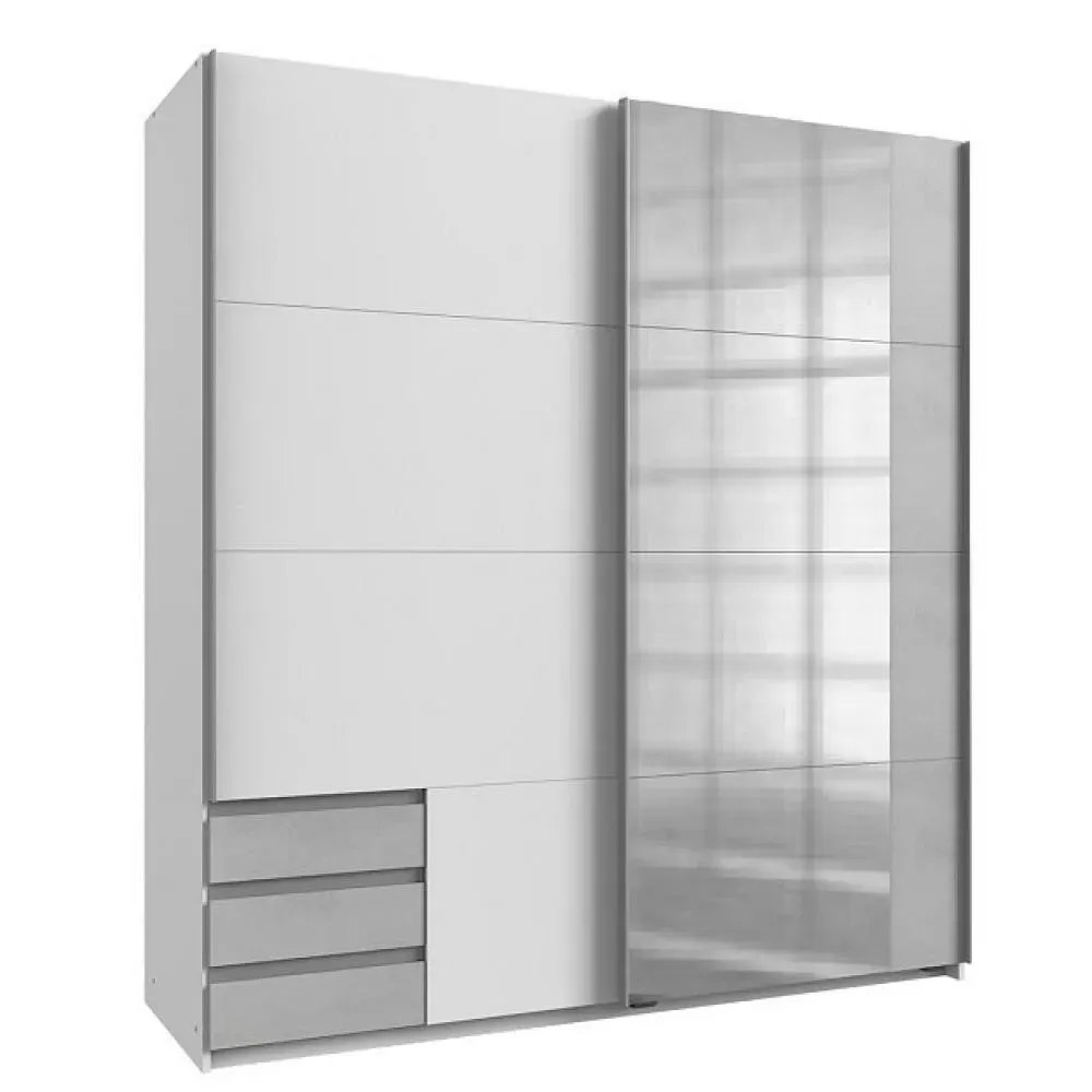 Armoire de rangement EDONA 179 cm portes coulissantes miroir blanc / gris clair béton