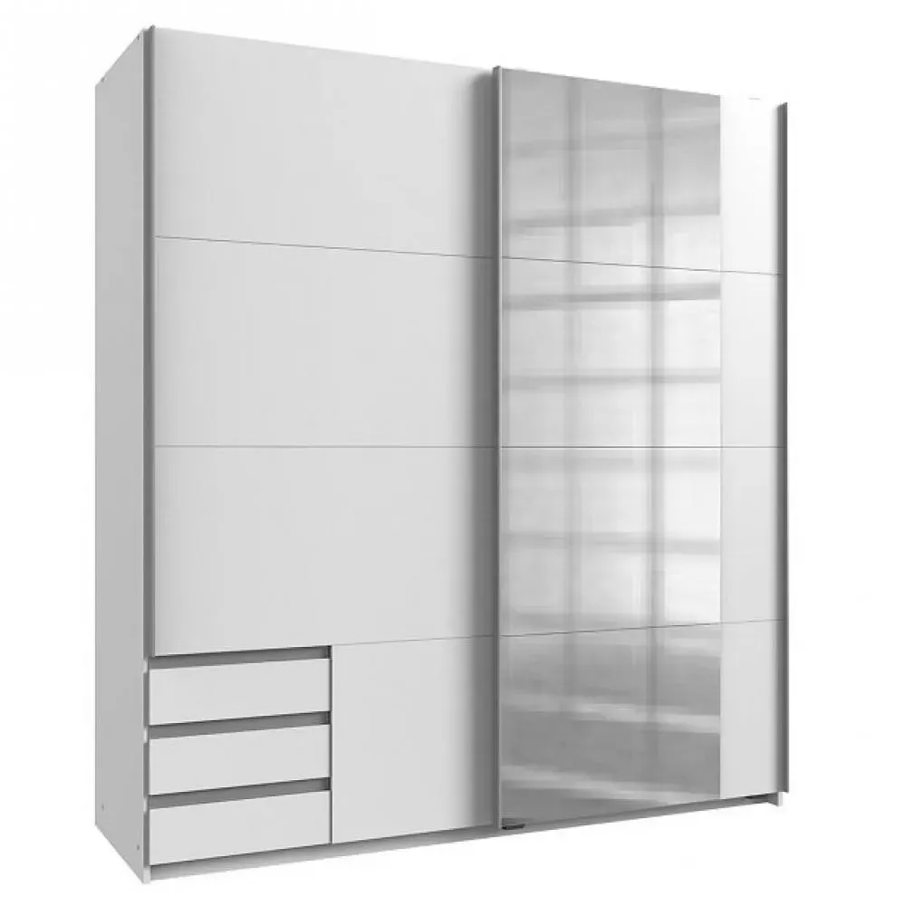 Armoire de rangement EDONA 179 cm portes coulissantes miroir blanc mat