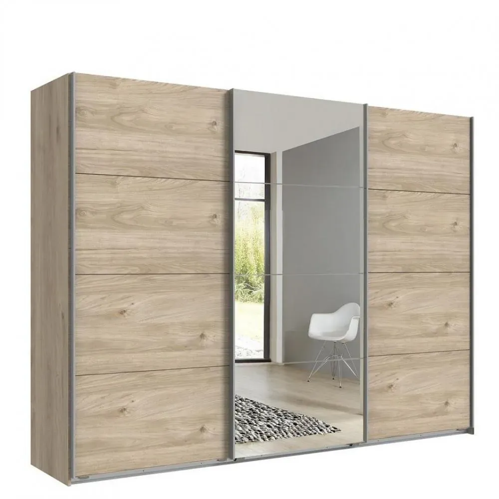 Armoire de rangement 3 portes coulissantes EDWIG 270 cm chêne / miroir