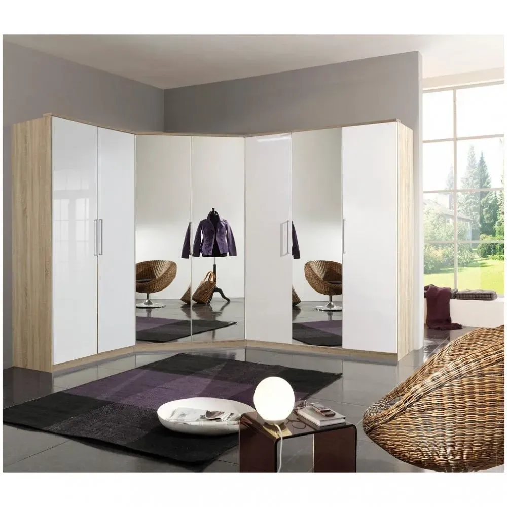 Ensemble de rangement d'angle GABY chêne portes blanc laqué 216 x 260 cm