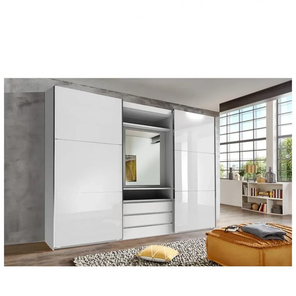 Armoire de rangement coulissante MARITA verre blanc miroir pivotant L 300 H 216 cm
