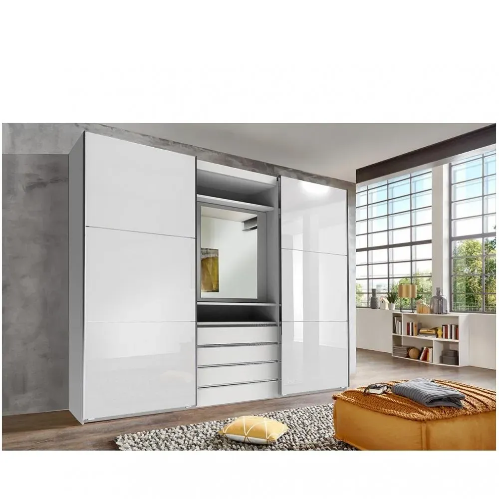 Armoire de rangement coulissante MARITA verre blanc miroir pivotant L 300 H 236 cm