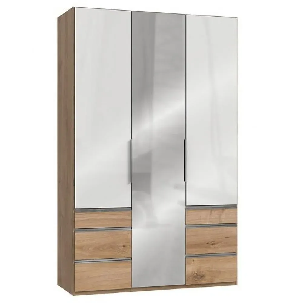 Armoire rangement LISEA 3 portes 6 tiroirs verre blanc 150 x 236 cm HT