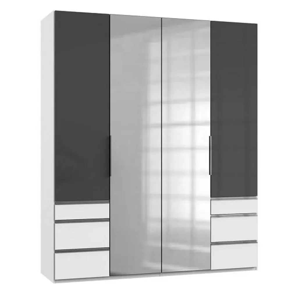 Armoire penderie LISEA 4 portes 6 tiroirs verre anthracite 200 x 236 cm HT
